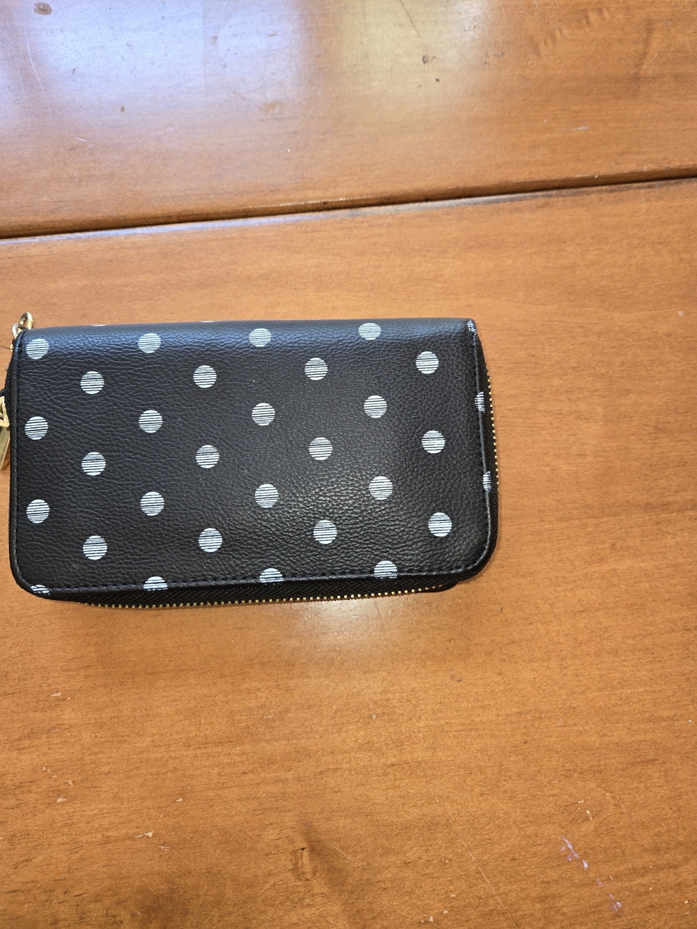 Polka Dot Zip Wristlet Clutch - Black/White